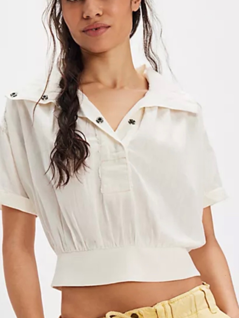 We the Free Out & About Cropped Cream Snap-Detail Women's Top